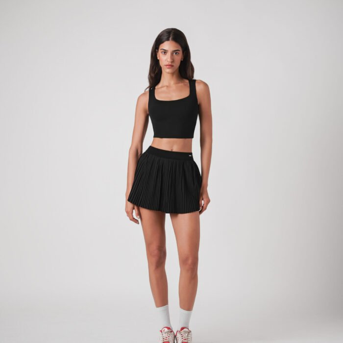 Serena Tennis & Padel Set- Padded Bra Crop Top + Skirt - Black, XL