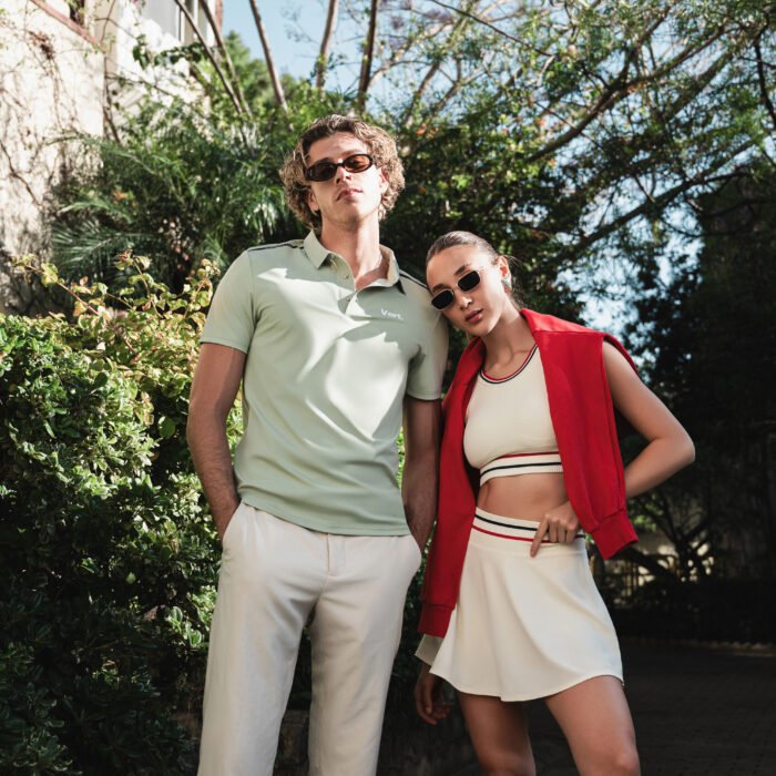 Men and women wearing luxury tennis and padel clothes in country club