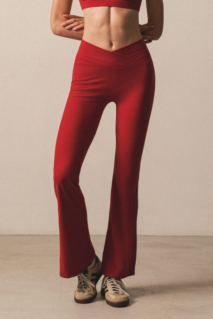 Vesper V-Waist Flare Leggings (Soft Velvet Touch) - XS, Cherry Red